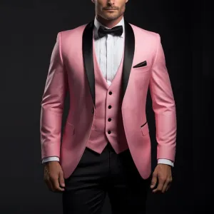 Aidase Formal Pink Men Suits High Quality Blazer Black Shawl Lapel One Button Slim Fit 3 Piece Jacket Pants Vest Full Sets Prom Outfits