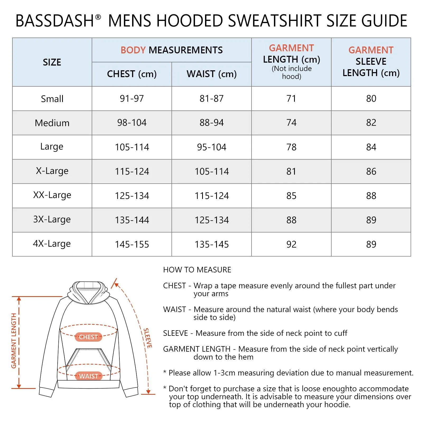 BASSDASH Men‘s Fleece Hoodies FS32M