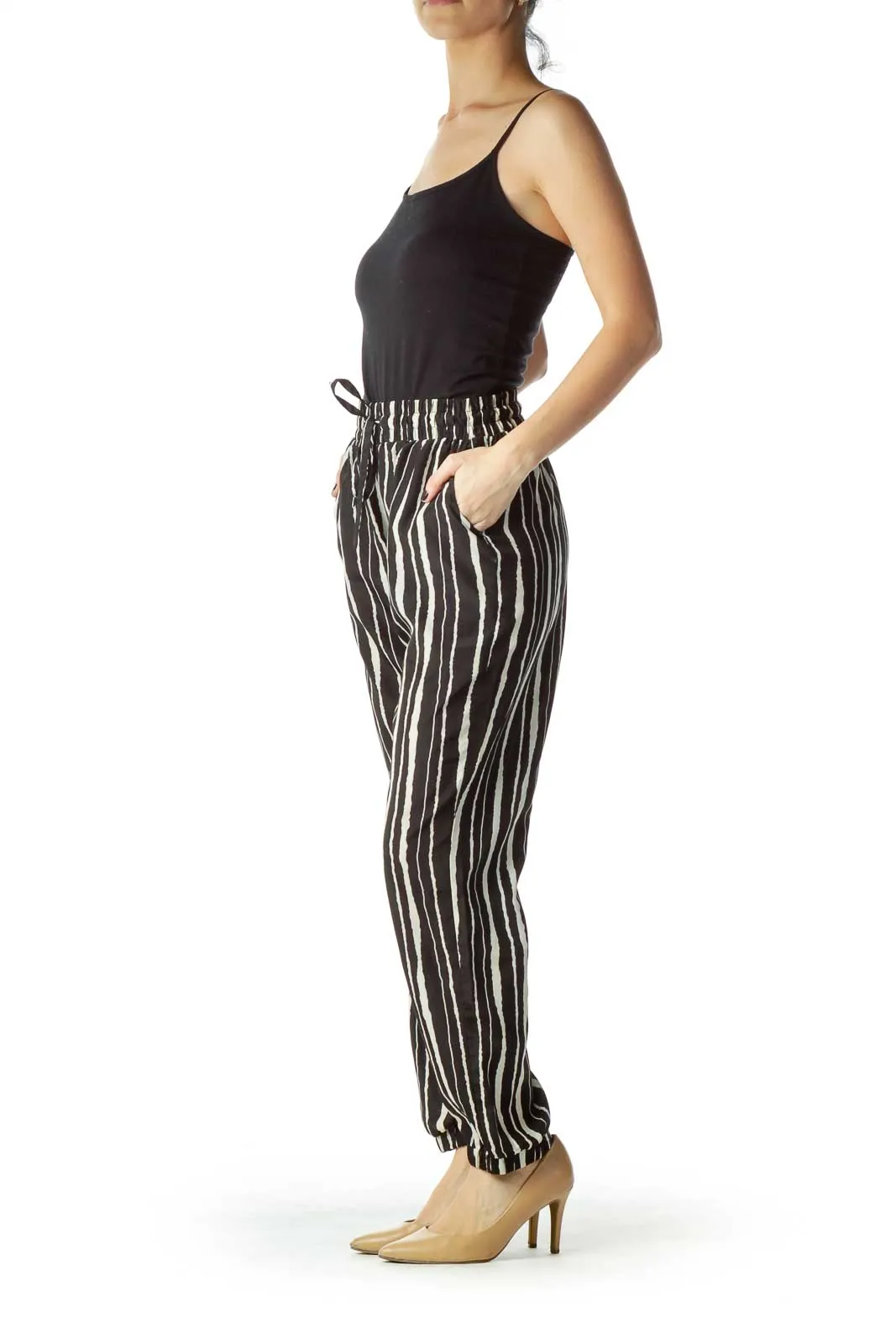 Black Cream Striped Soft Pant