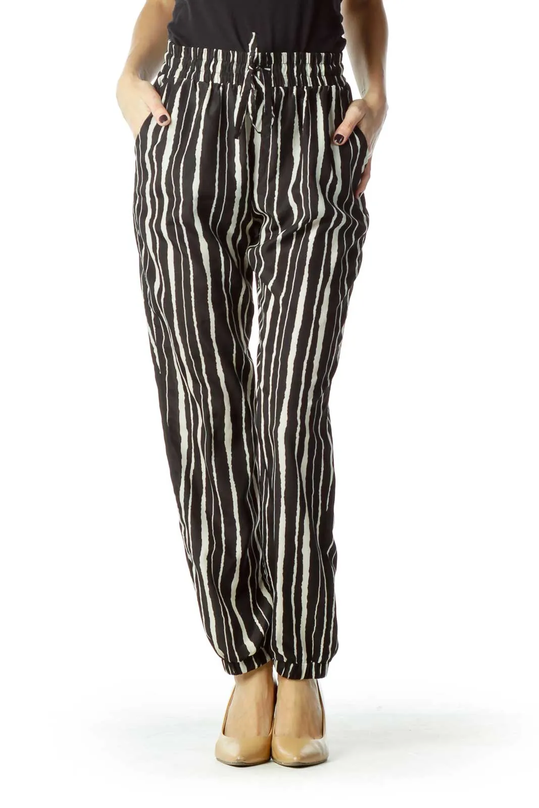 Black Cream Striped Soft Pant