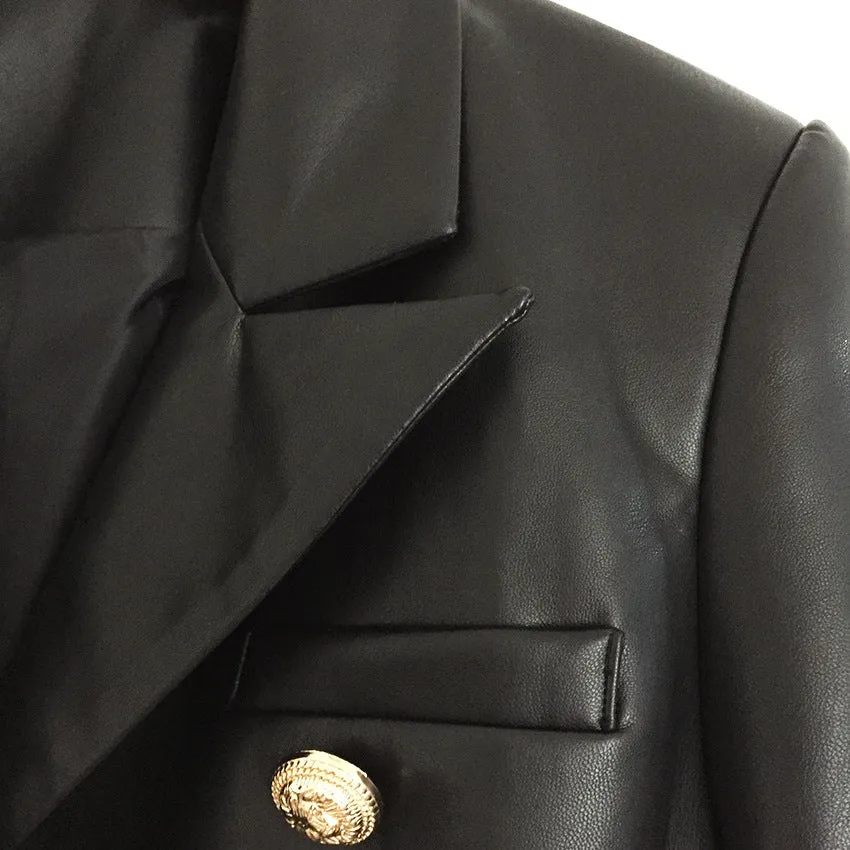 Black Double-Breasted Leather Suit Jacket