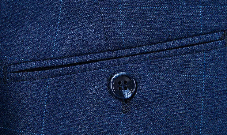 Blue Check Pattern Two Buttons Suit