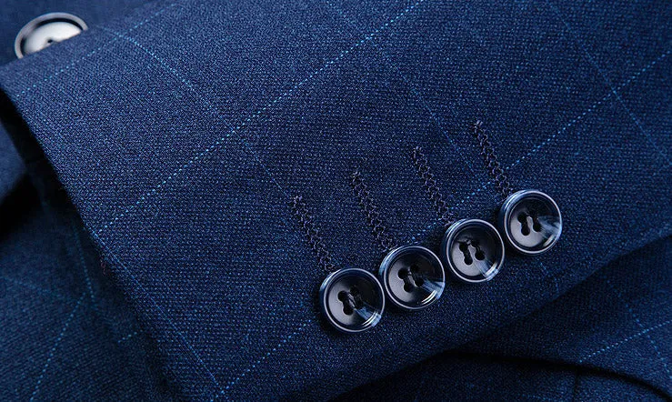 Blue Check Pattern Two Buttons Suit