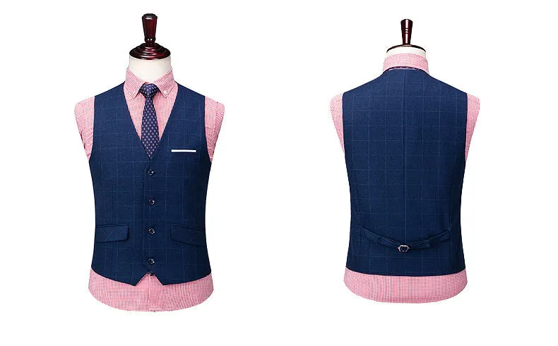 Blue Check Pattern Two Buttons Suit