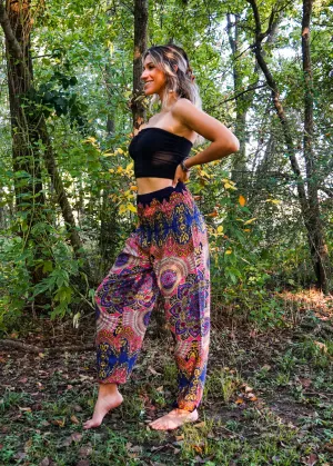 Blue Pink Lotus Floral Harem Pants