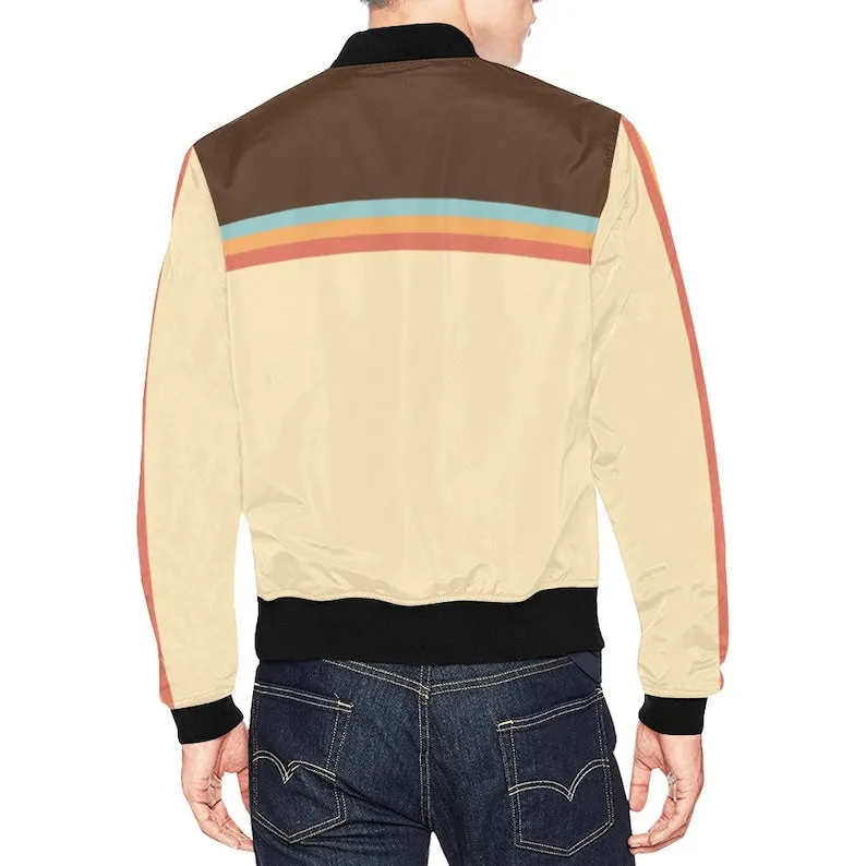 Bomber Jacket Men, Men's Bomber Jacket, Retro Jacket, 70s Style Jacket, Men's 70s Jacket, Retro Brown Stripe Jacket, Stripe Jacket Men