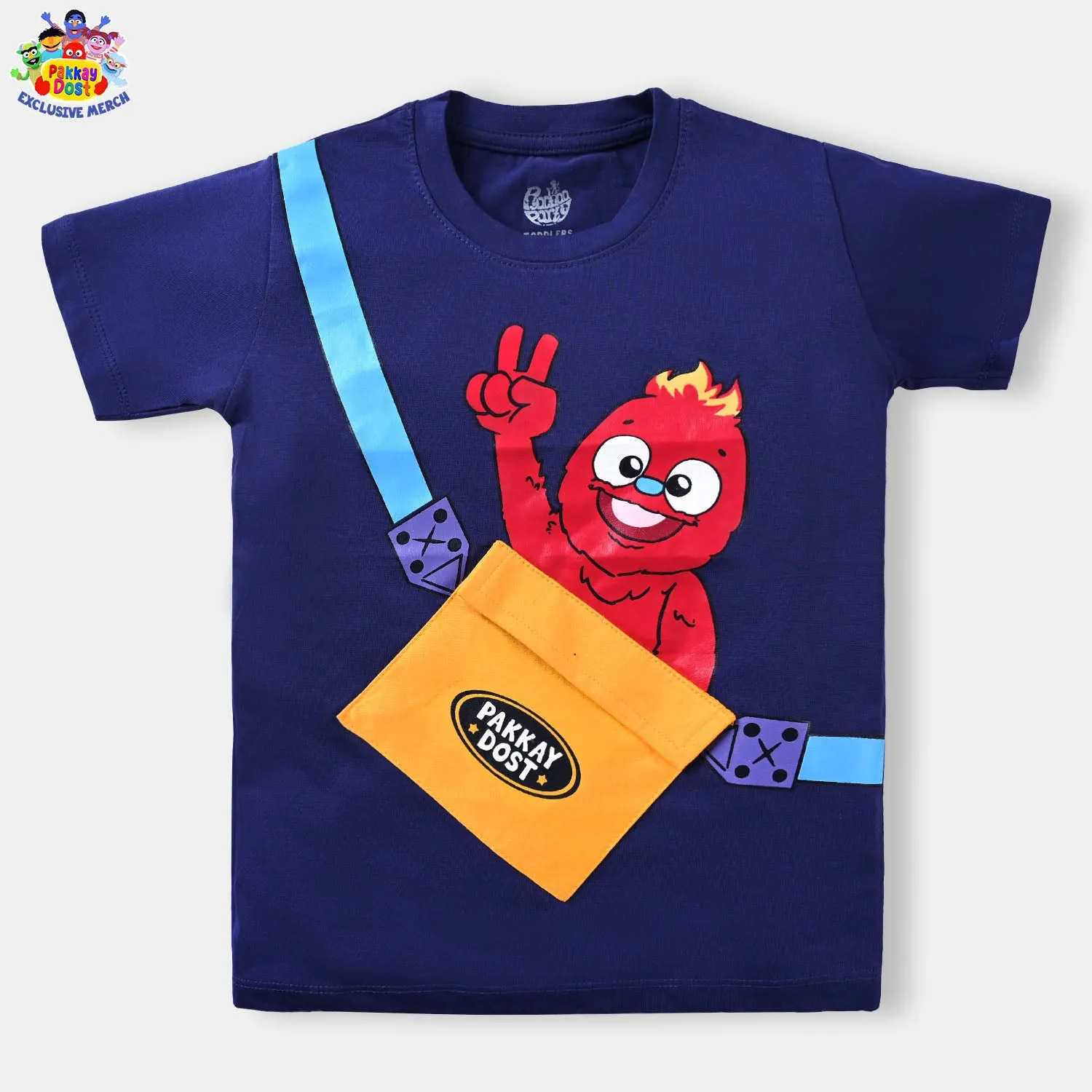 Boys Cotton Jersey T-Shirt Pakkay Dost LaalBaig -Pouch belt-NAVY