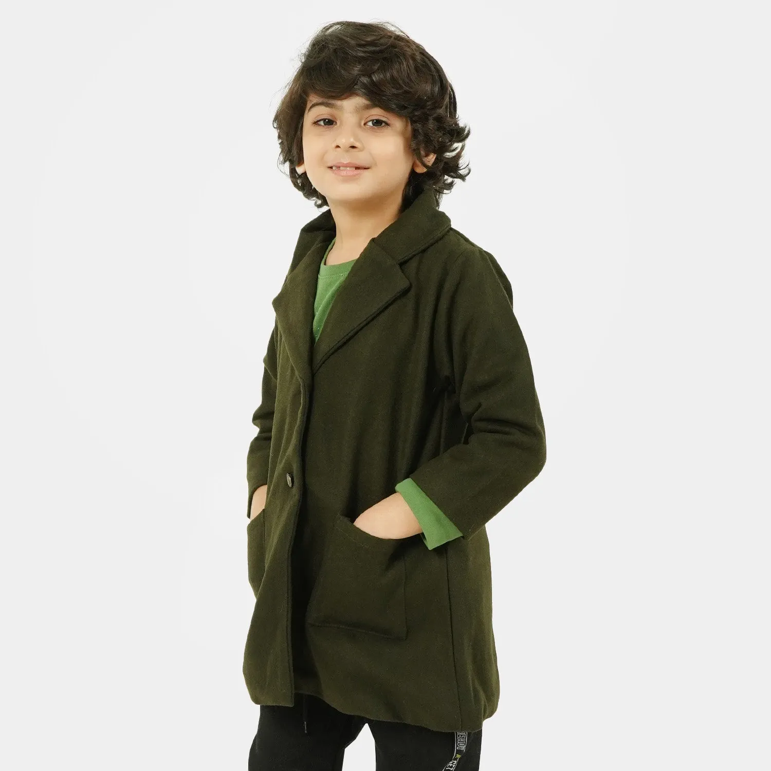 Boys Stylish Wool Coat - Olive