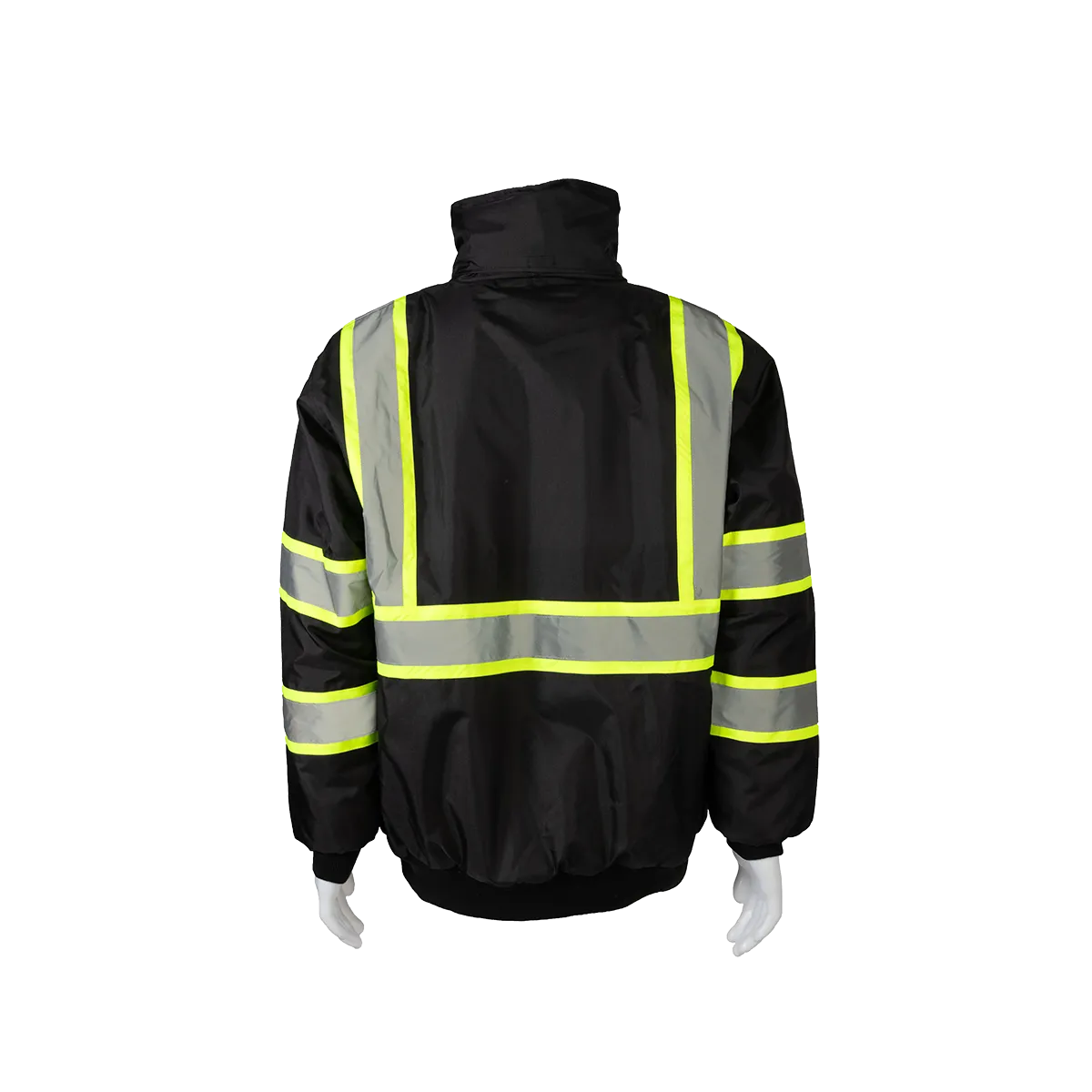 BQBJ-LG Enhanced Visibility Waterproof Black Quilted Bomber Jacket With Lime Contrast Binding