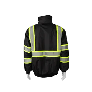 BQBJ-LG Enhanced Visibility Waterproof Black Quilted Bomber Jacket With Lime Contrast Binding