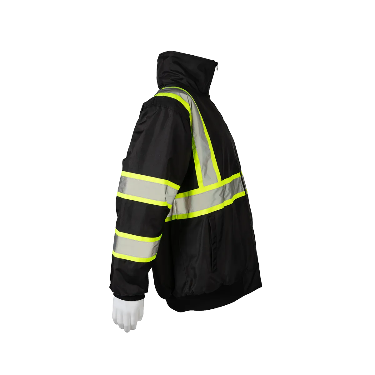 BQBJ-LG Enhanced Visibility Waterproof Black Quilted Bomber Jacket With Lime Contrast Binding