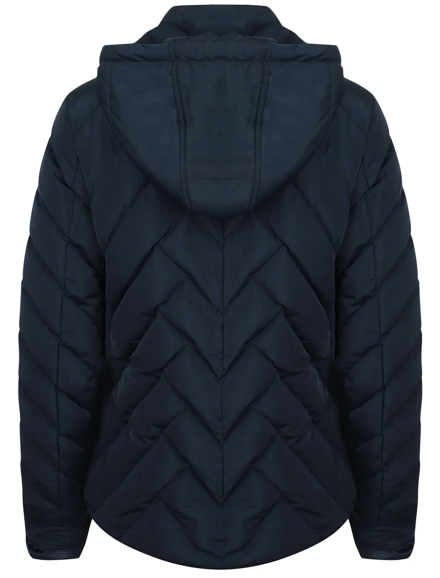 Chateau Zig Zag Quilted Hooded Puffer Jacket in Navy Blazer - Tokyo Laundry