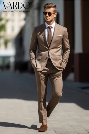 Classic Light Brown Two-Piece Suit for Men - Premium Quality - Formal Menswear- Tailored Suit - The Rising Sun store, Vardo