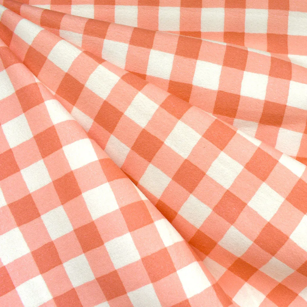 Dreamy Gingham Plaid Print Cozy Flannel Coral/Vanilla