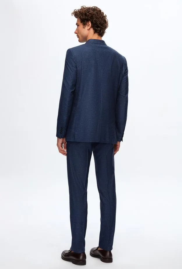 Ds Damat Slim Fit Navy Blue Dobby Suit