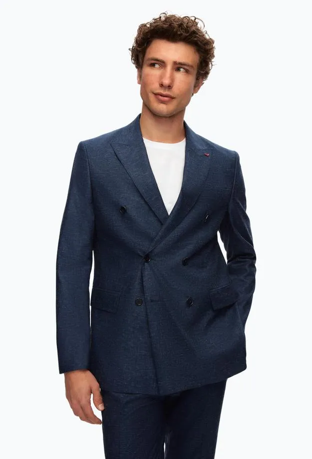 Ds Damat Slim Fit Navy Blue Dobby Suit