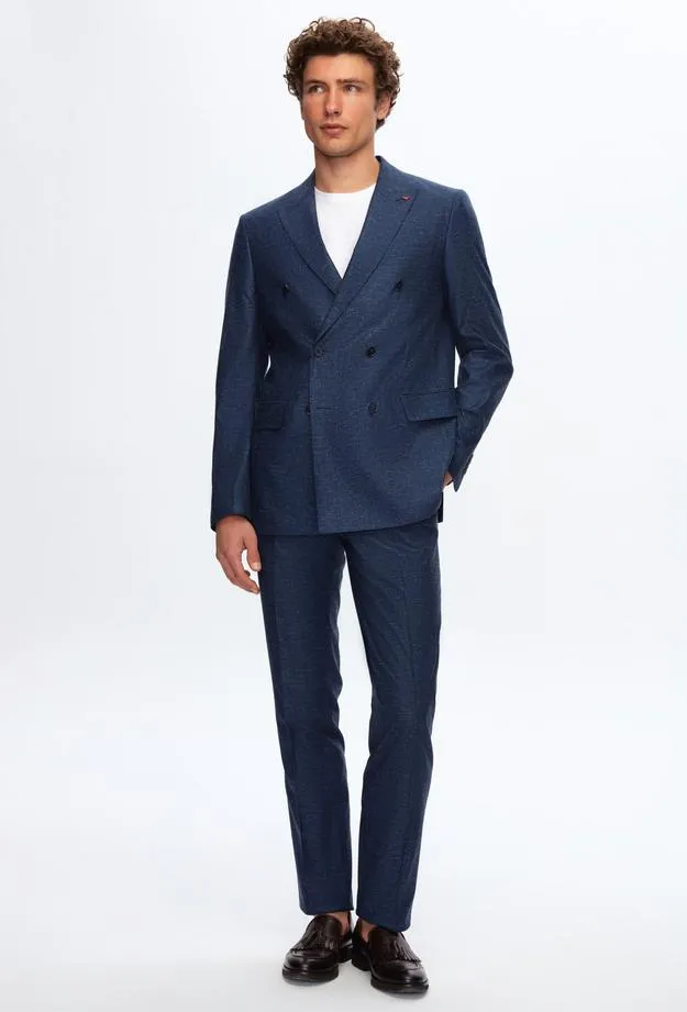 Ds Damat Slim Fit Navy Blue Dobby Suit