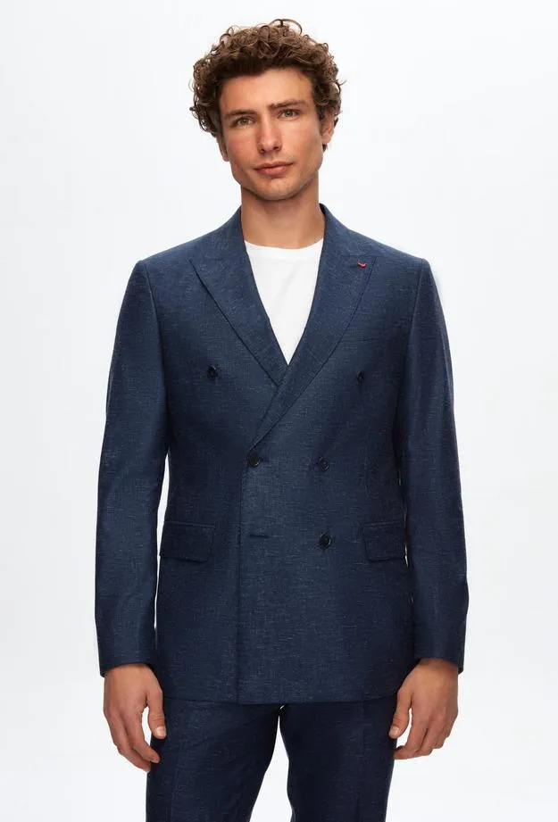 Ds Damat Slim Fit Navy Blue Dobby Suit