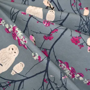 Eclectic Intuition Song Birds Branches Cozy Flannel Slate Blue