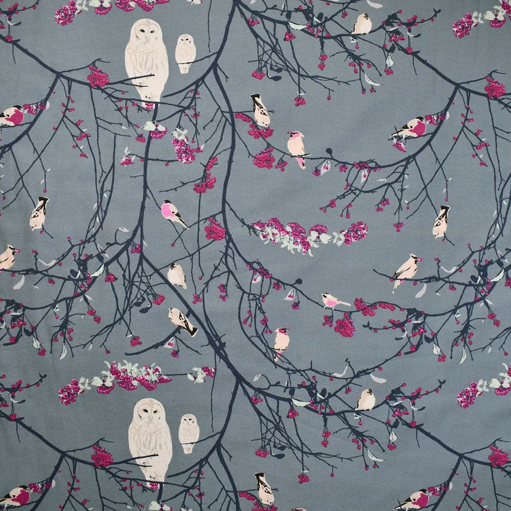 Eclectic Intuition Song Birds Branches Cozy Flannel Slate Blue