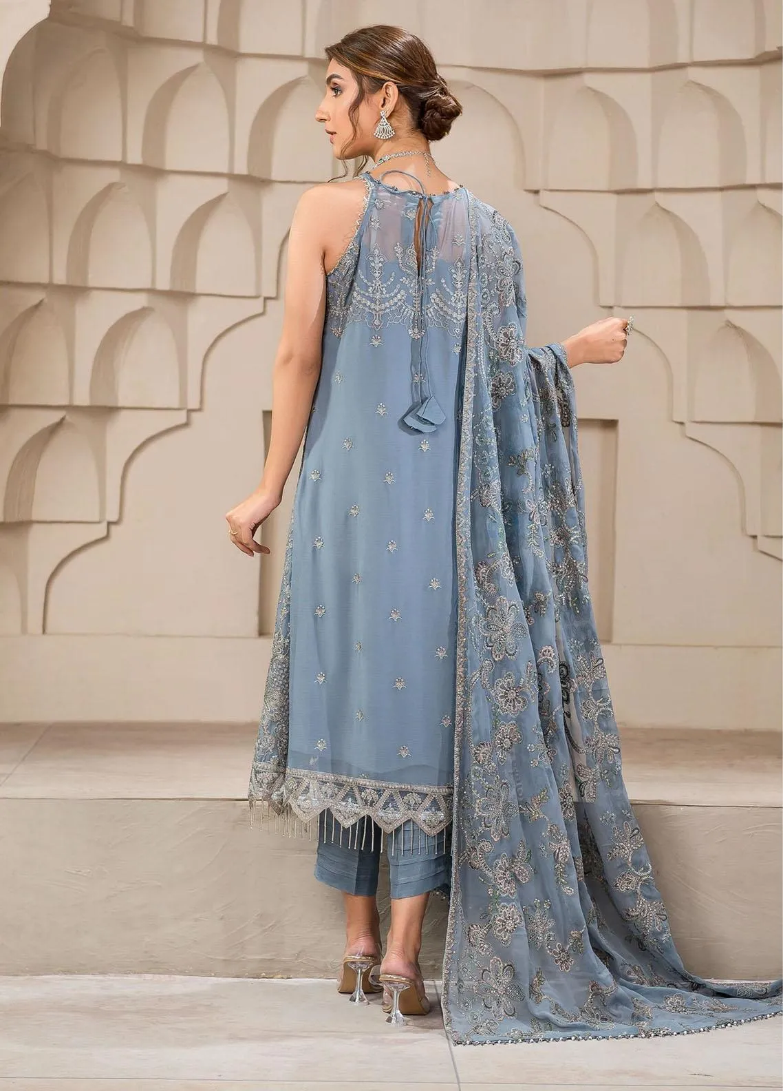 Falak by Zarif Embroidered Suits Unstitched 3 Piece ZF22F ZF-05 Blue Bell - Festive Collection