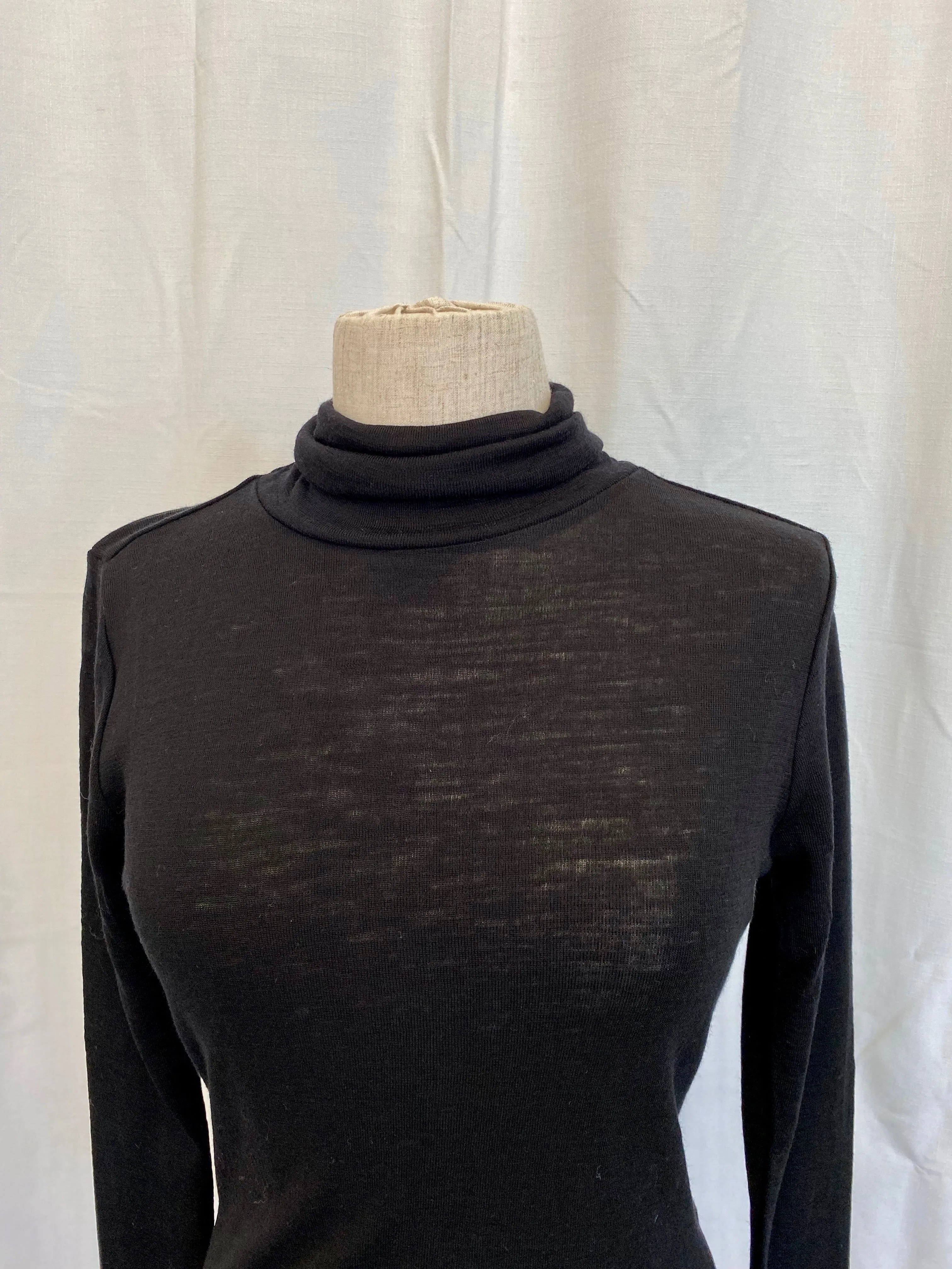 Fine Merino Polo Neck Top - Black