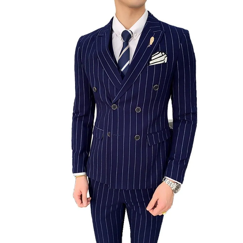 Formal Striped Double-Breasted Suits