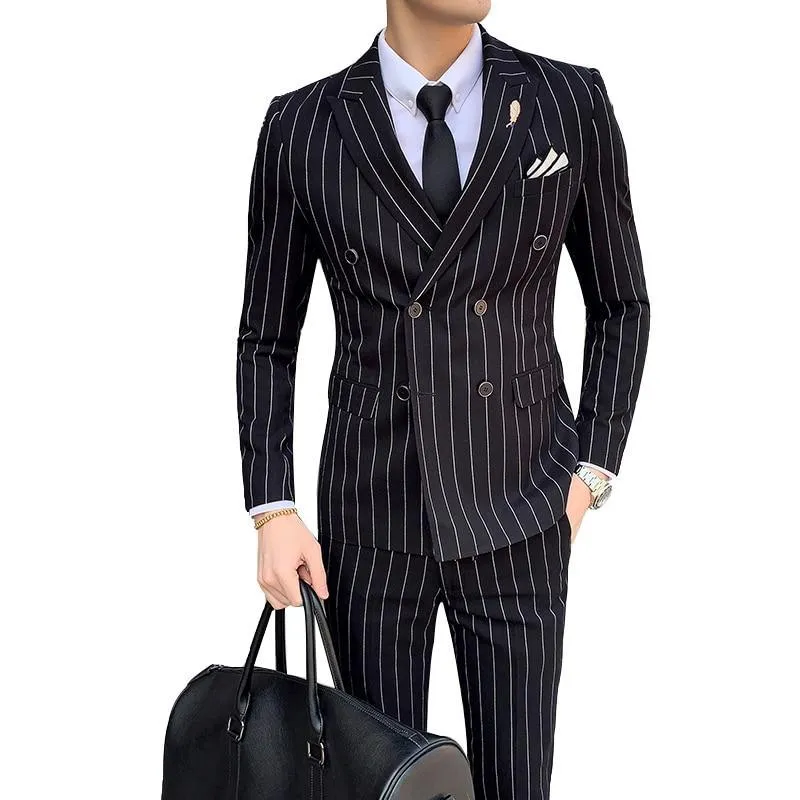 Formal Striped Double-Breasted Suits