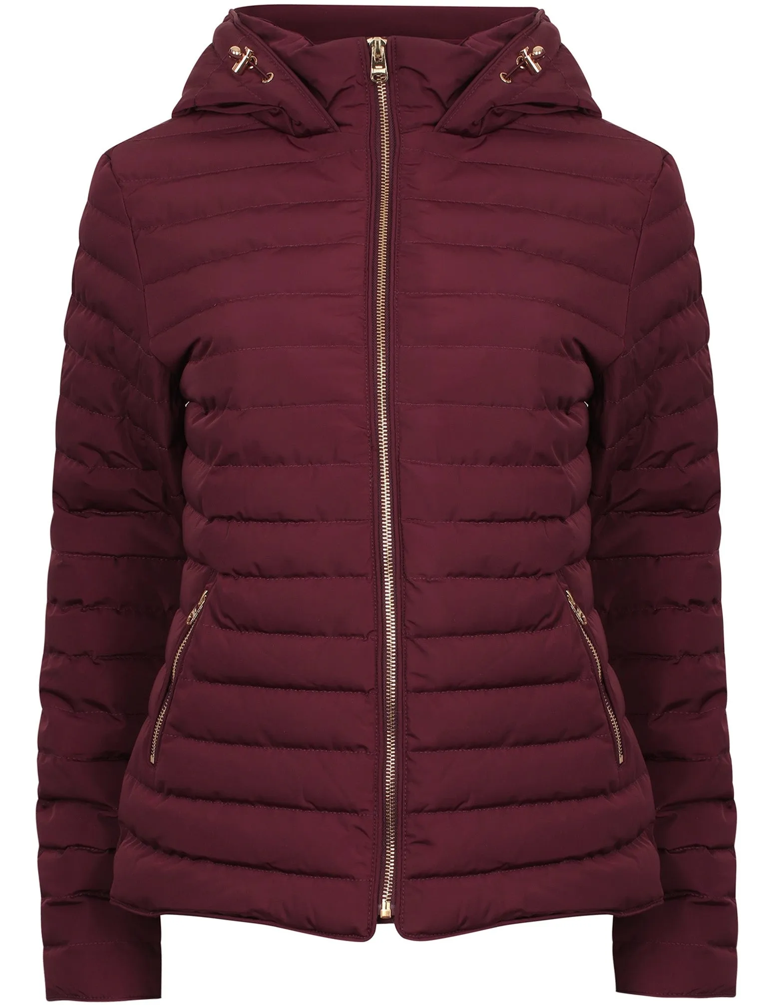 Ginger 2 Quilted Hooded Puffer Jacket in Burgundy - Tokyo Laundry