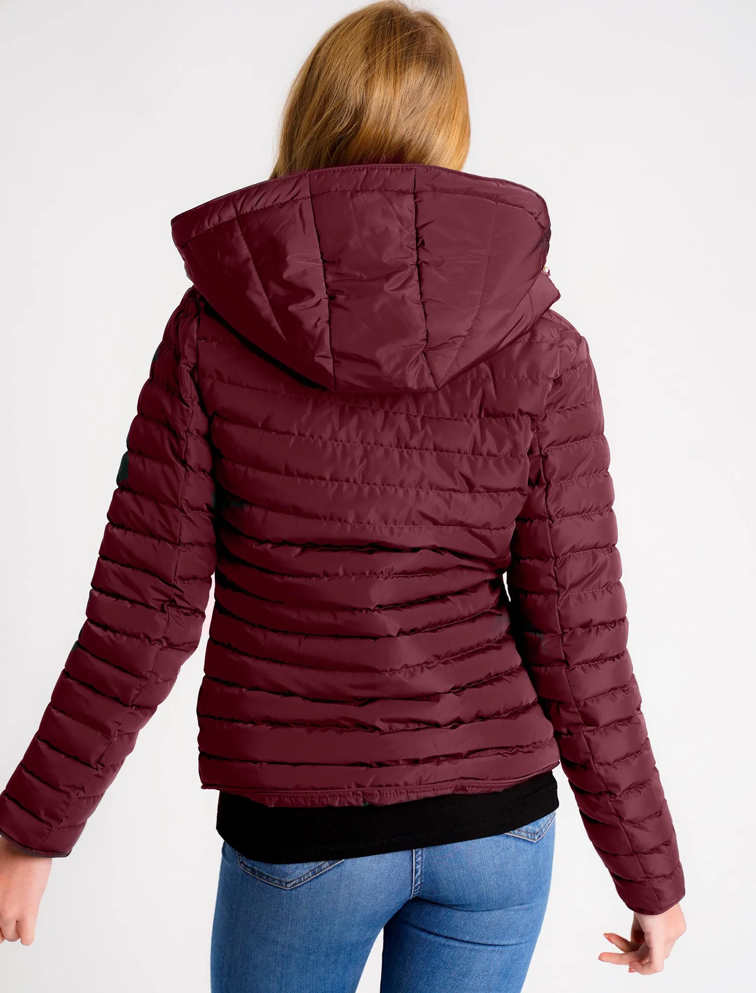 Ginger 2 Quilted Hooded Puffer Jacket in Burgundy - Tokyo Laundry