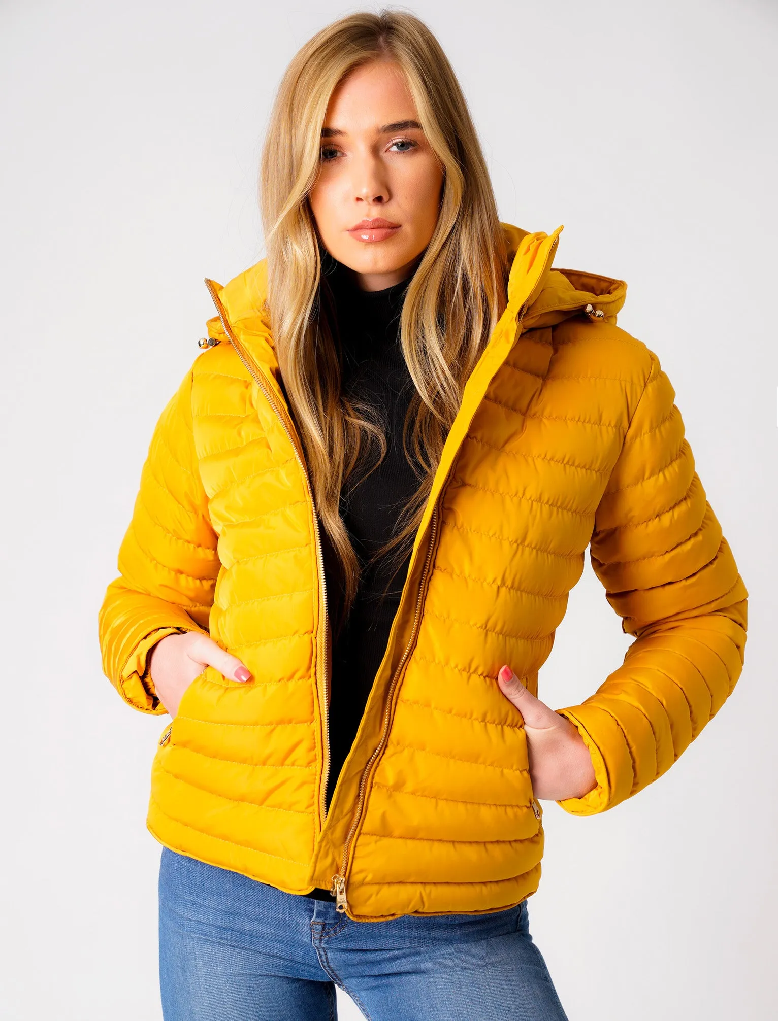 Ginger 2 Quilted Hooded Puffer Jacket in Old Gold - Tokyo Laundry