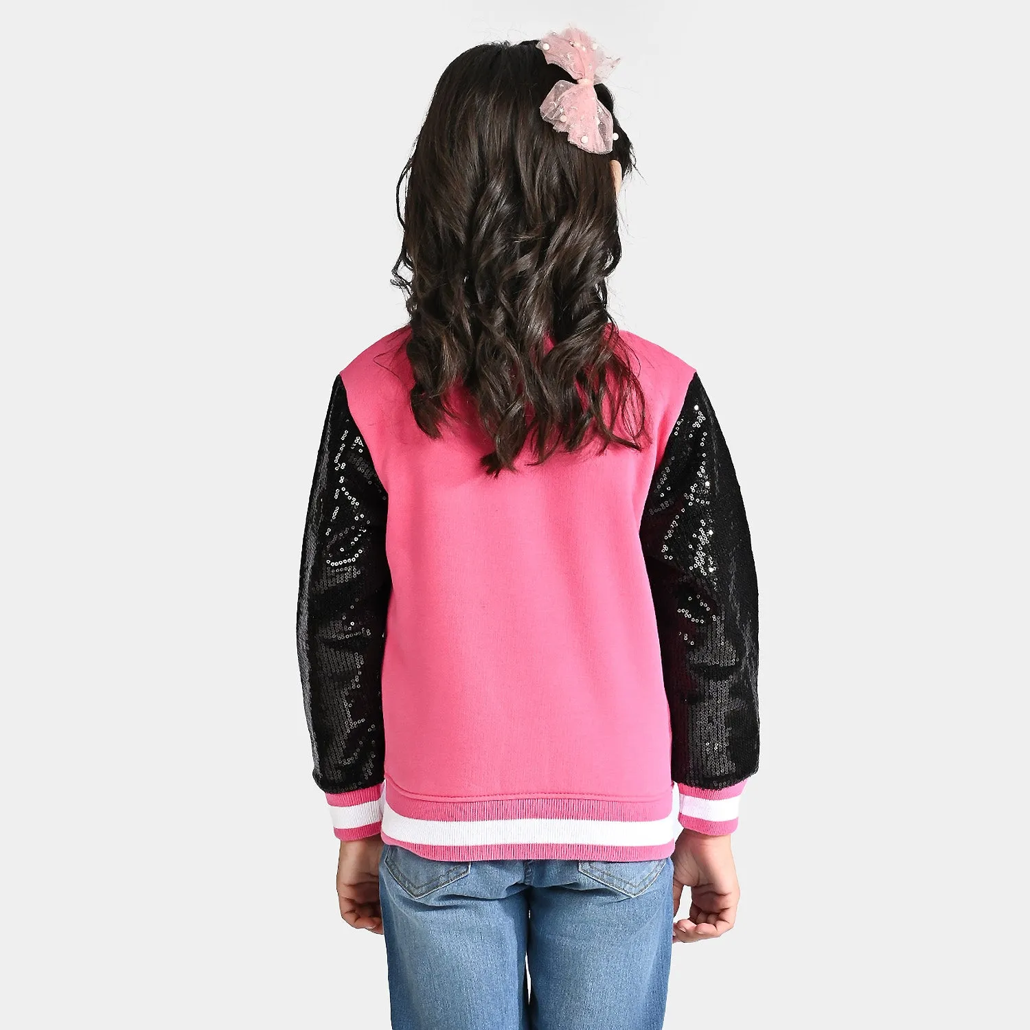 Girls Fleece Knitted Jacket-Hot.Pink