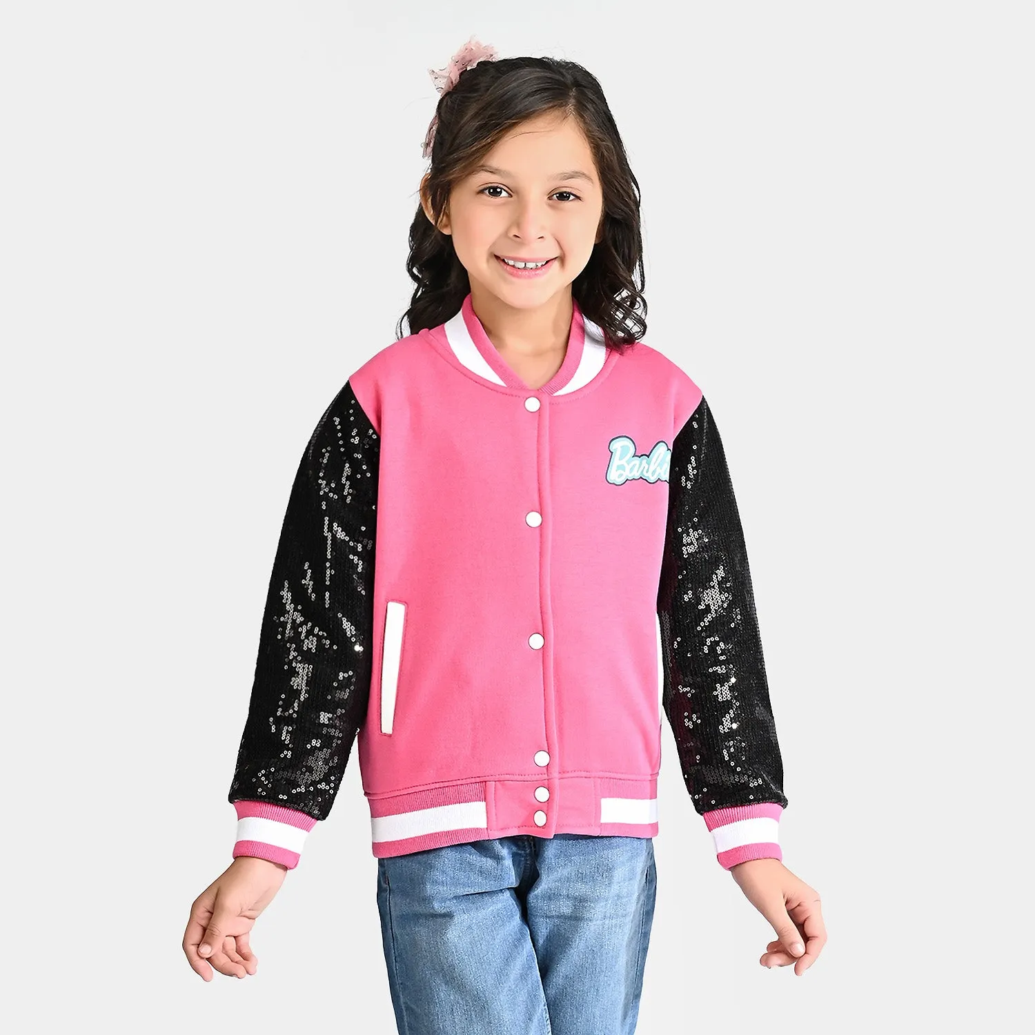 Girls Fleece Knitted Jacket-Hot.Pink