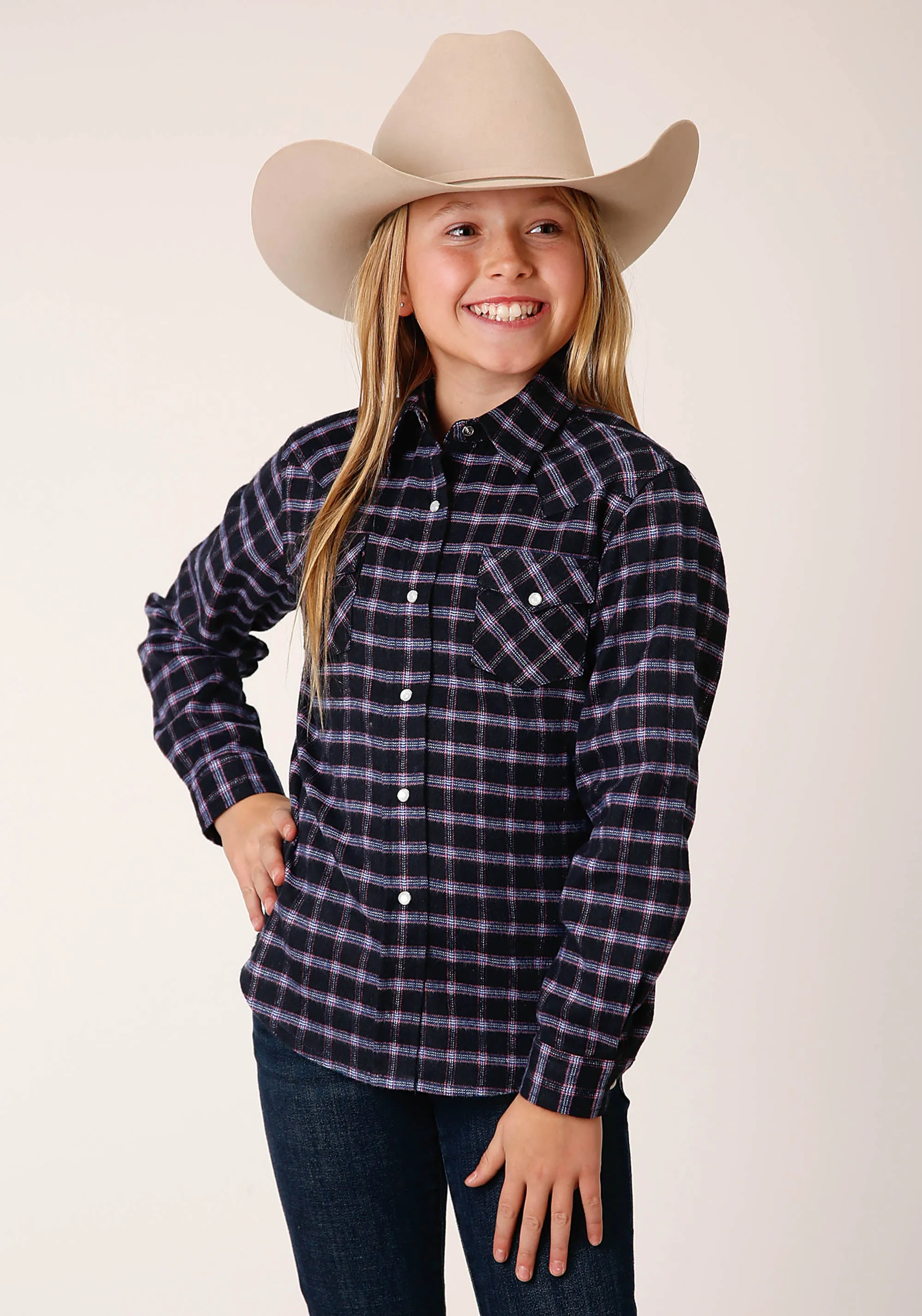 GIRLS LONG SLEEVE BUTTON UNLINED FLANNEL WESTERN SHIRT