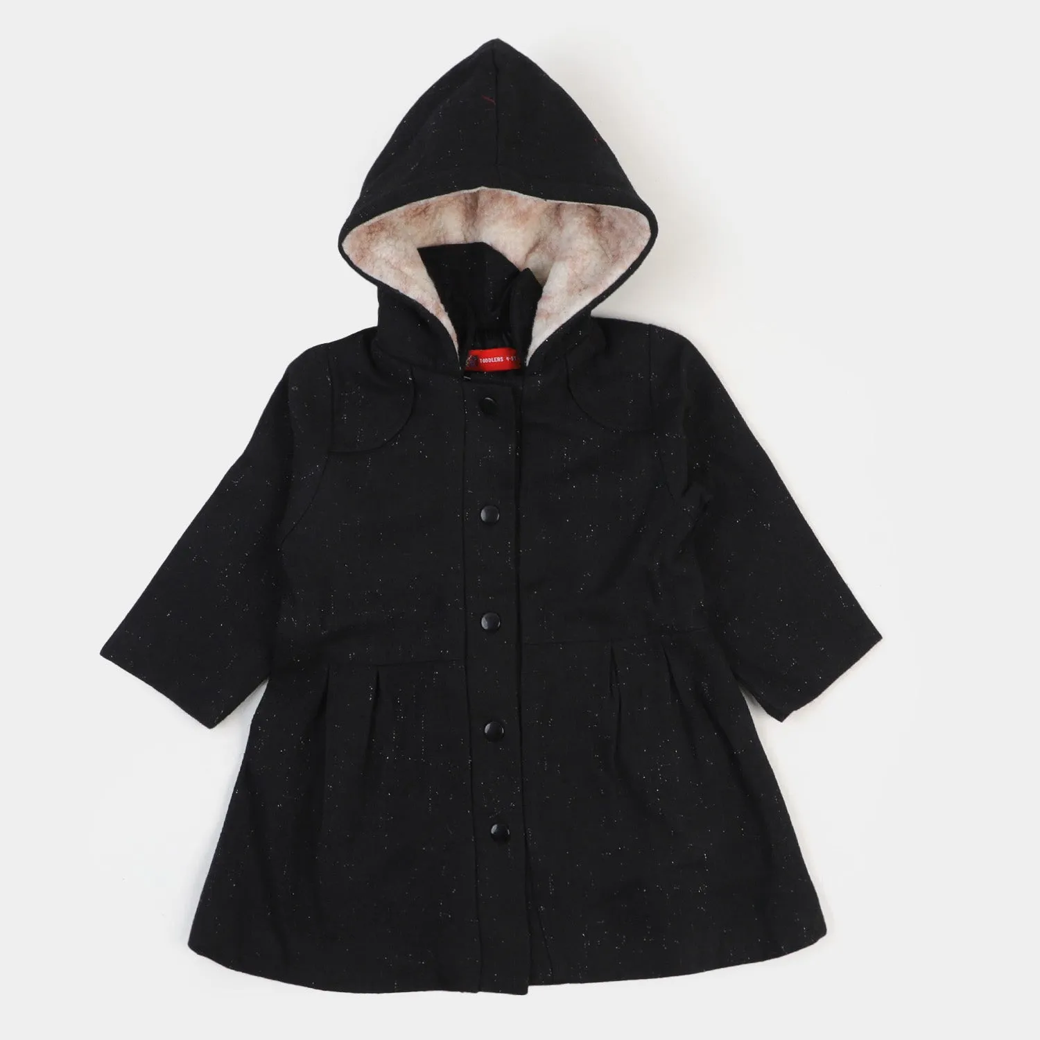 Girls Stylish Woolen Coat - BLACK