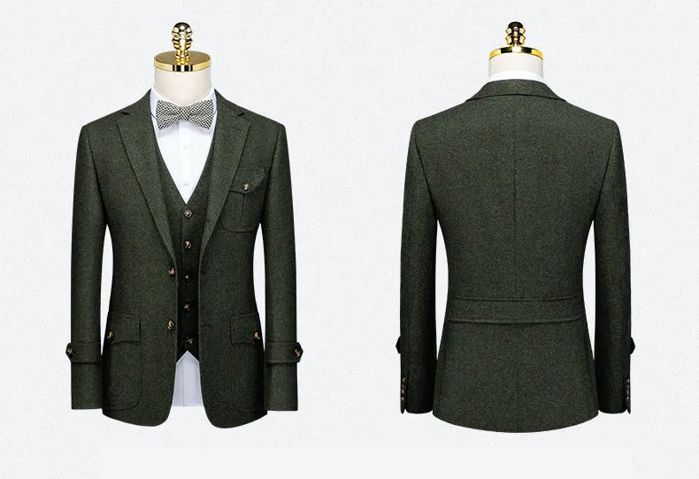 Green Wool Blend Vintage Suit