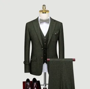 Green Wool Blend Vintage Suit