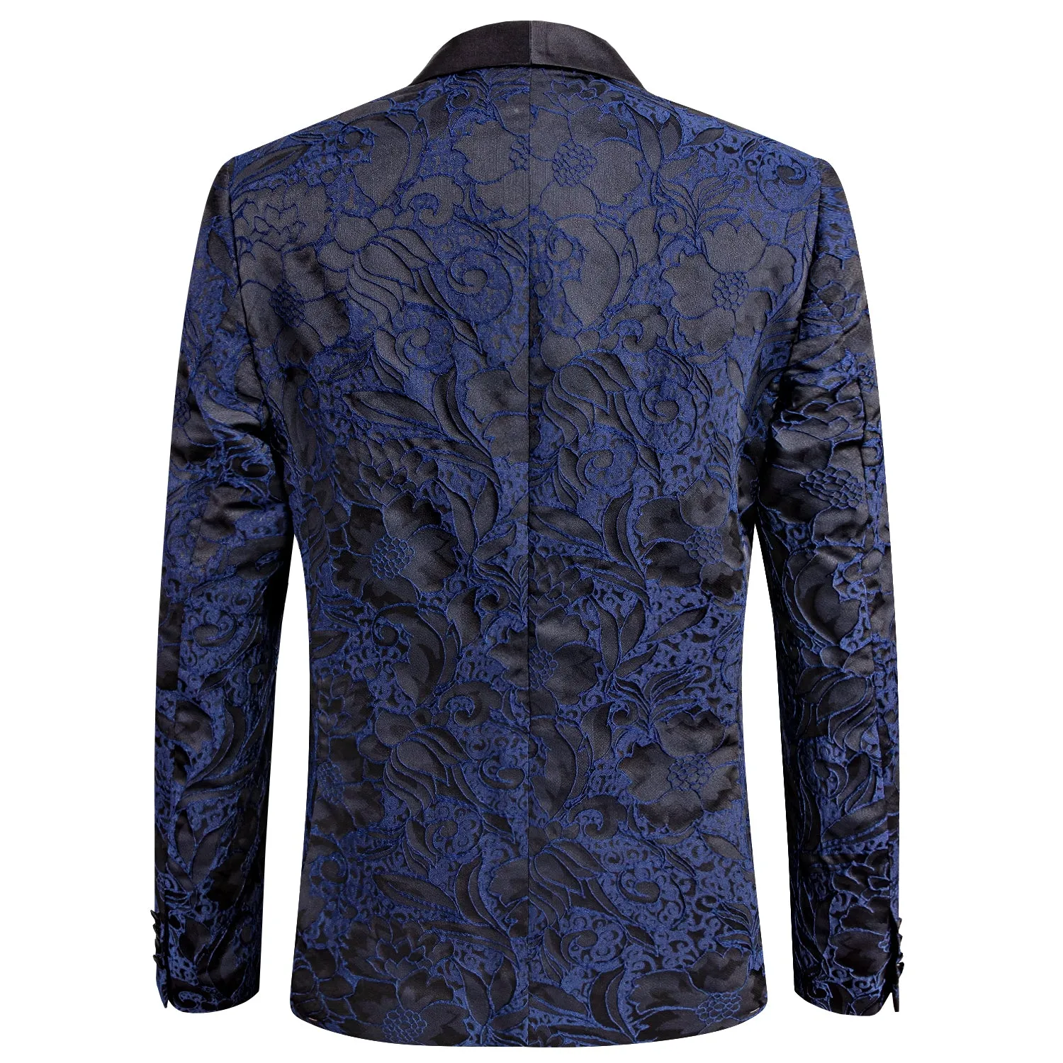 Hi-Tie Black Shawl Lapel Suit Luxury Blue Black Floral Men's Suit Set