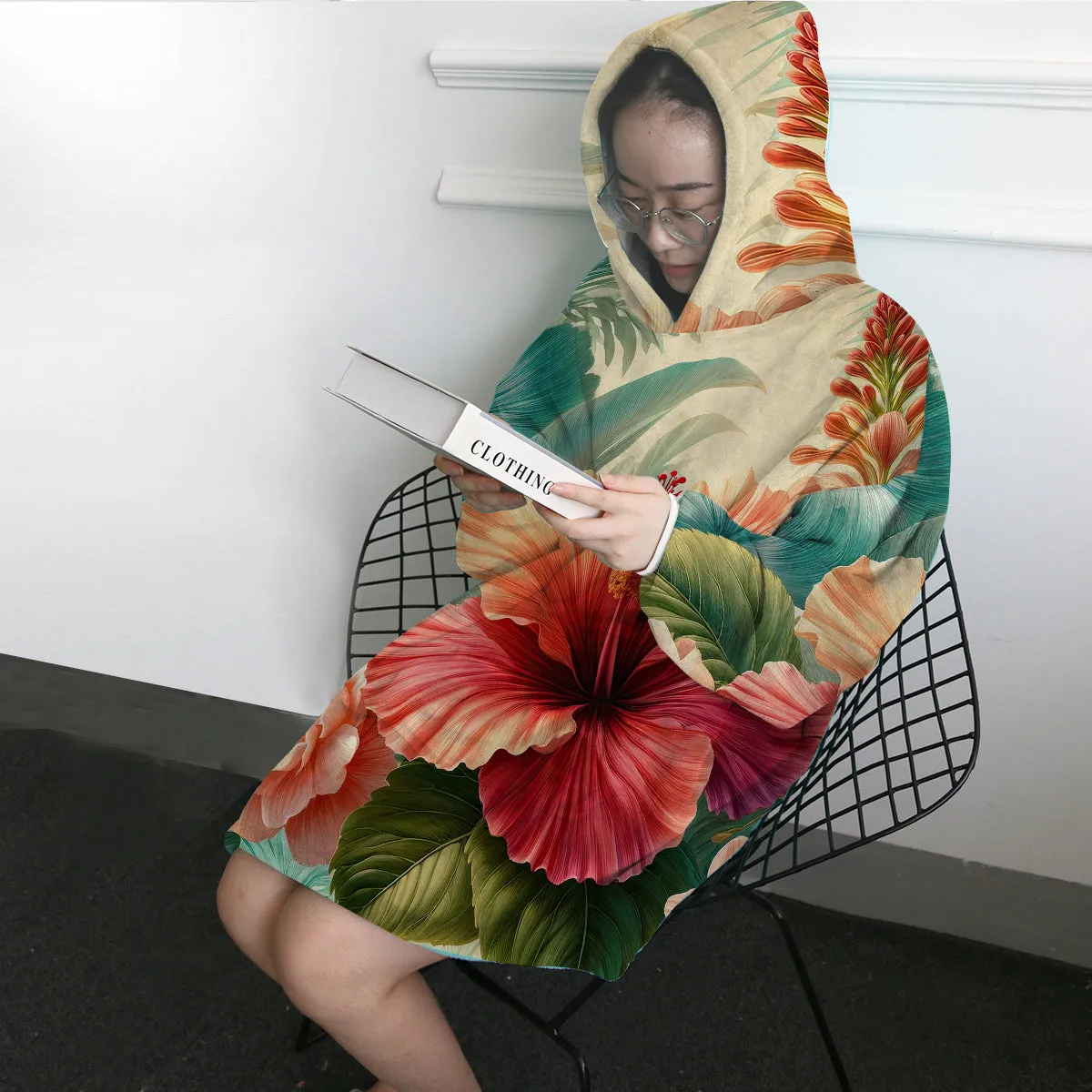 Hibiscus Flower Wearable Blanket Hoodie