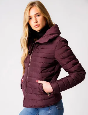 Honey Funnel Neck Quilted Jacket in Burgundy - Tokyo Laundry