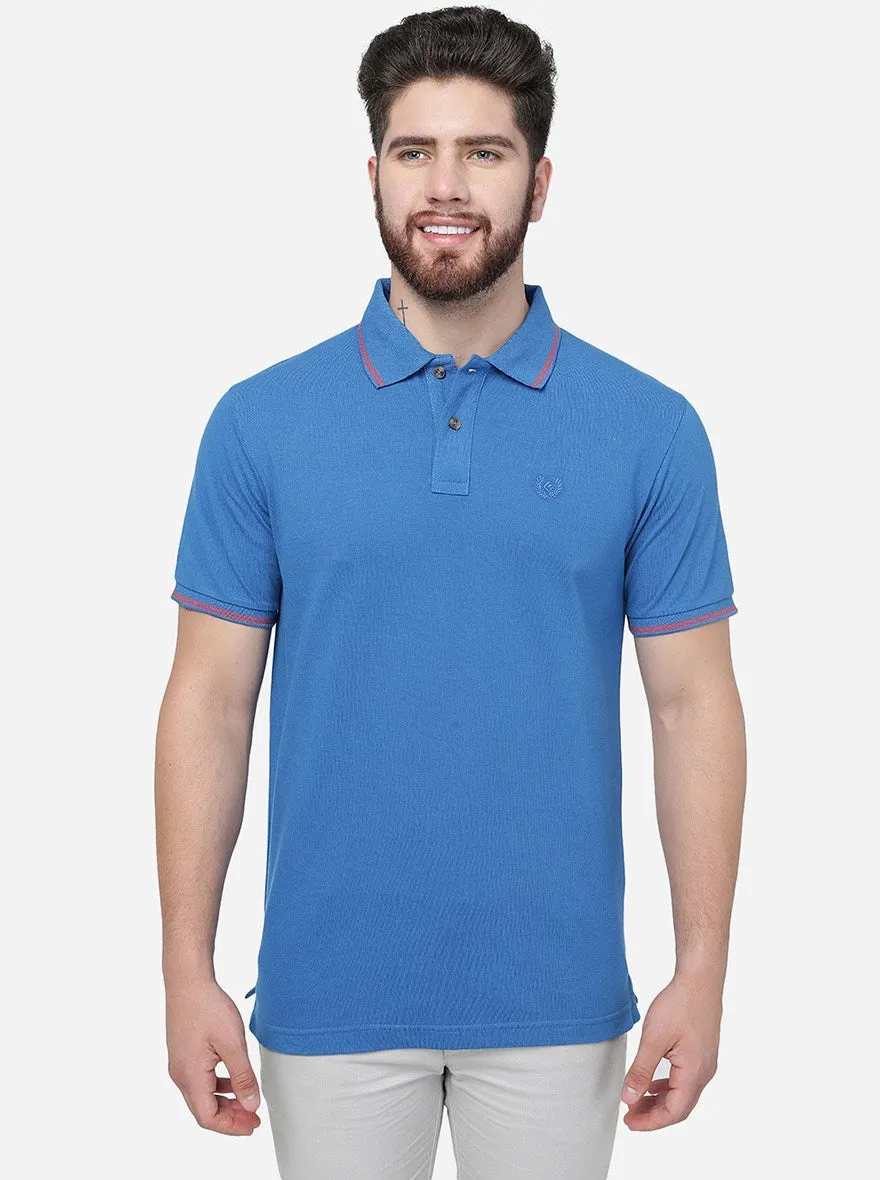 Imperial Blue Solid Slim Fit Polo T-Shirt | Greenfibre