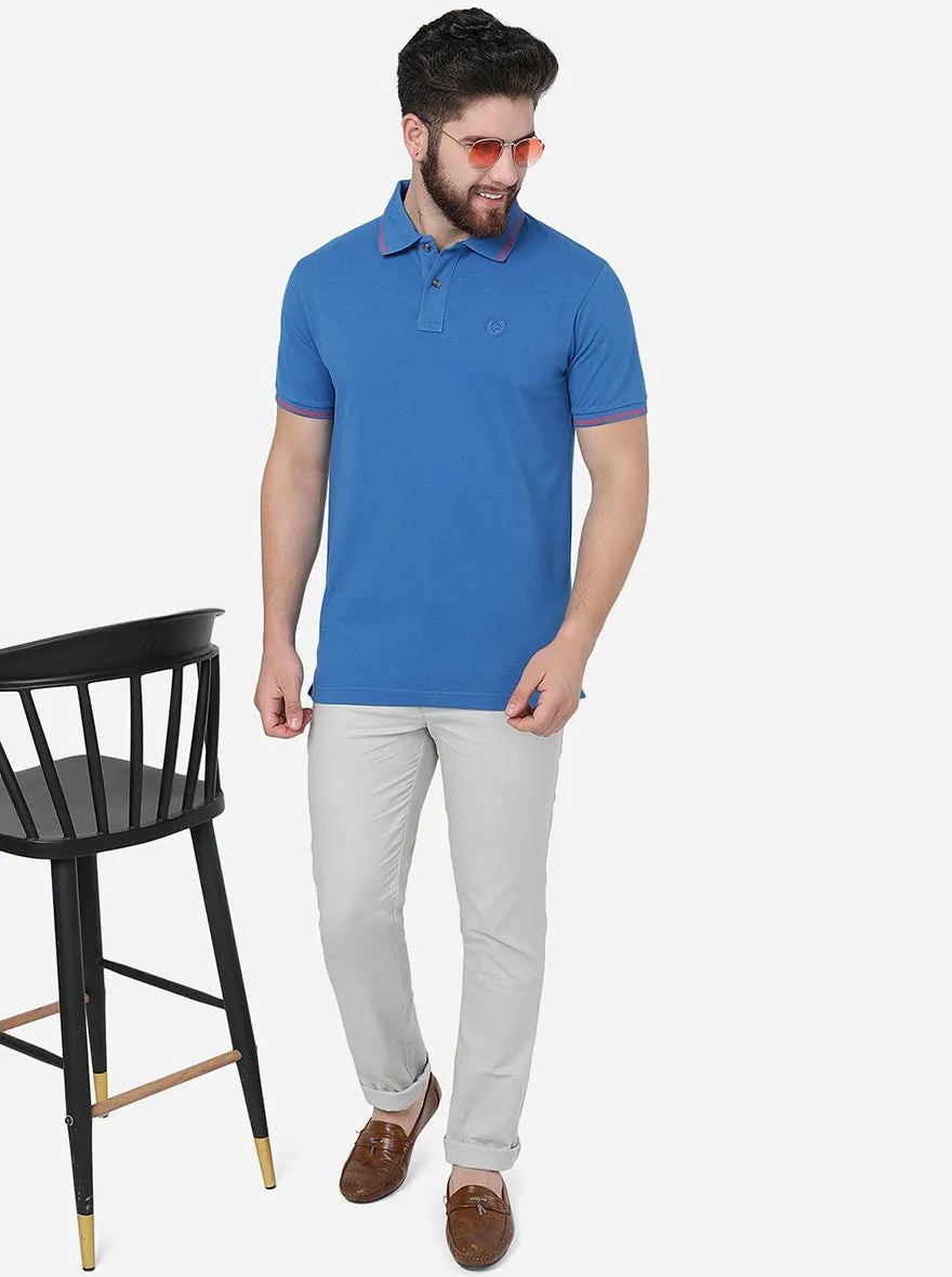 Imperial Blue Solid Slim Fit Polo T-Shirt | Greenfibre