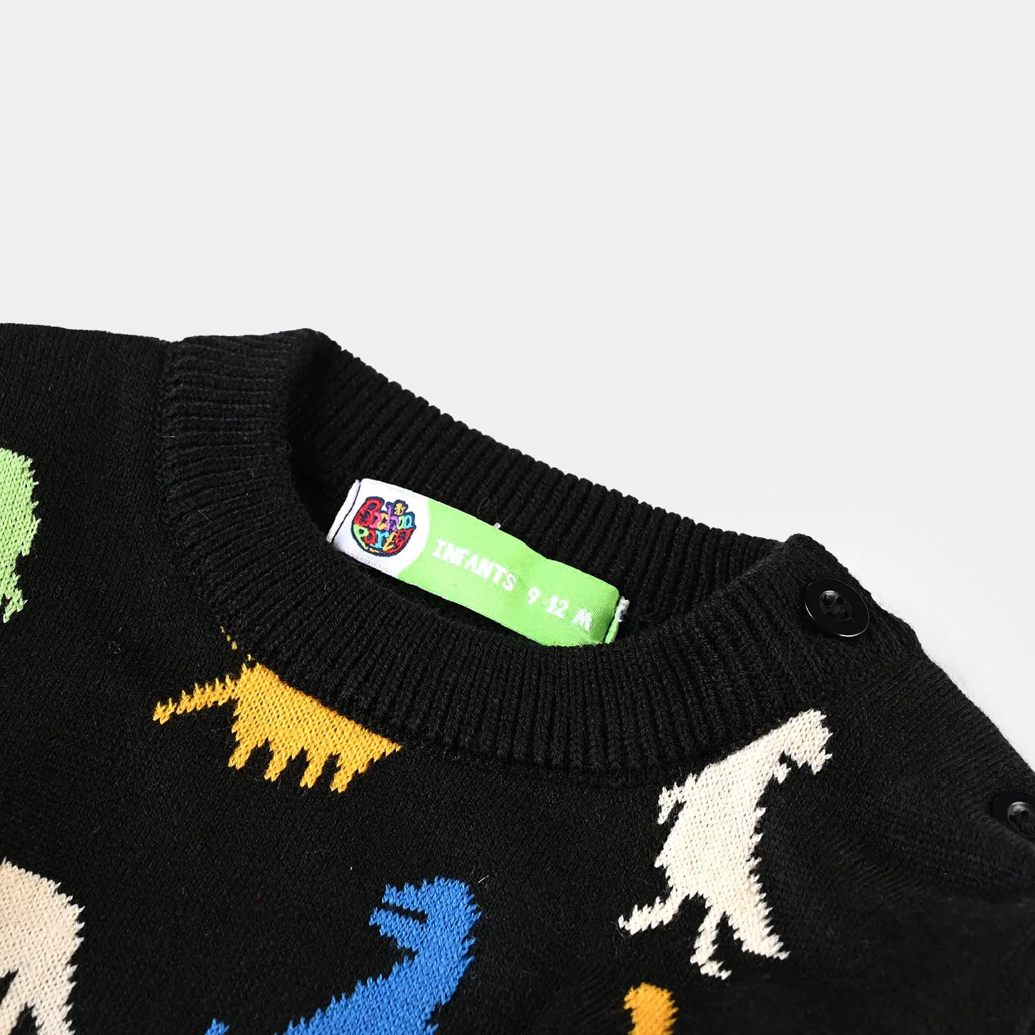 Infant Boys Acrylic Sweater Dino Friends-BLACK