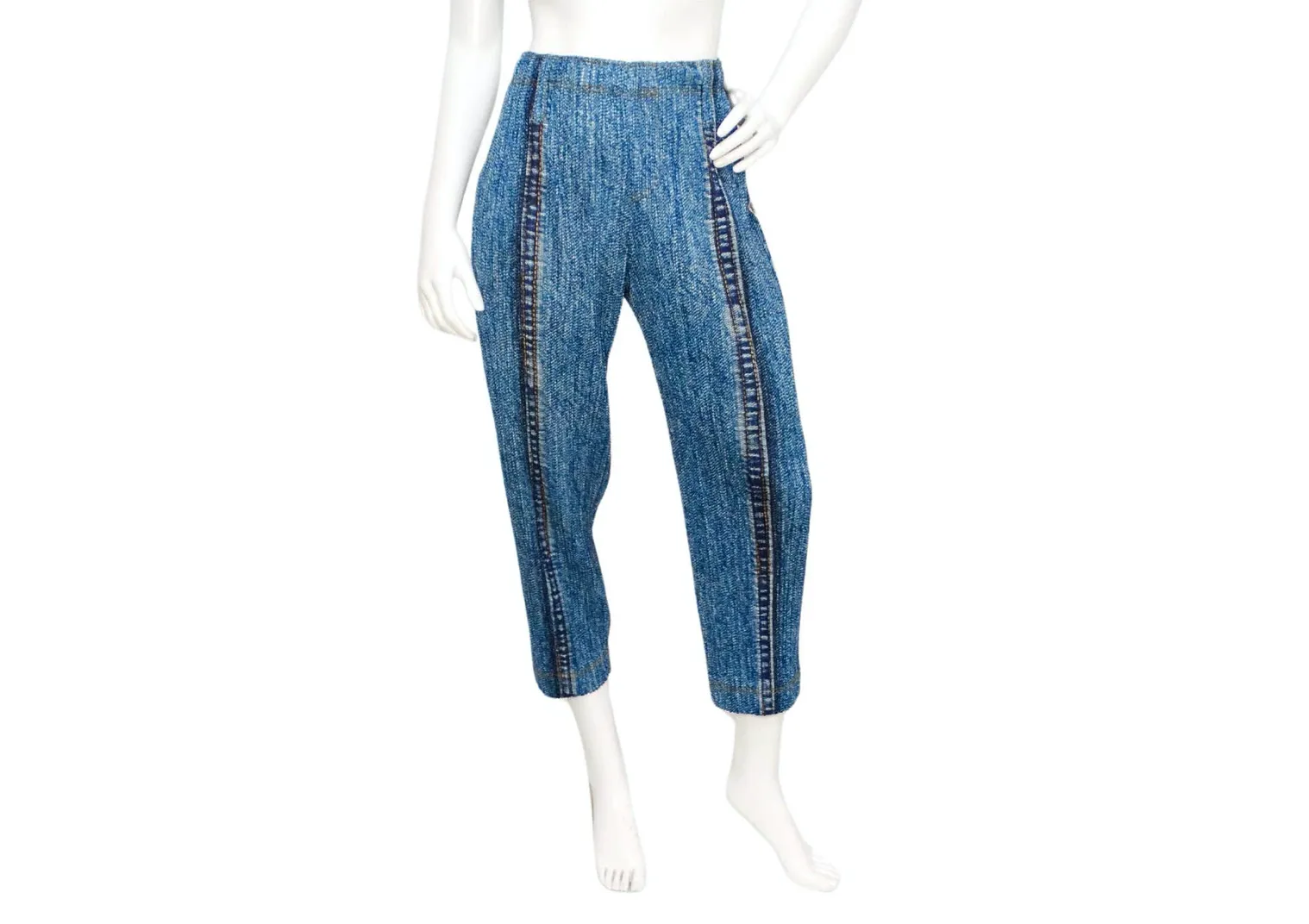 Issey Miyake 1990s Pleats Please Denim Print Pleated Capri Pants