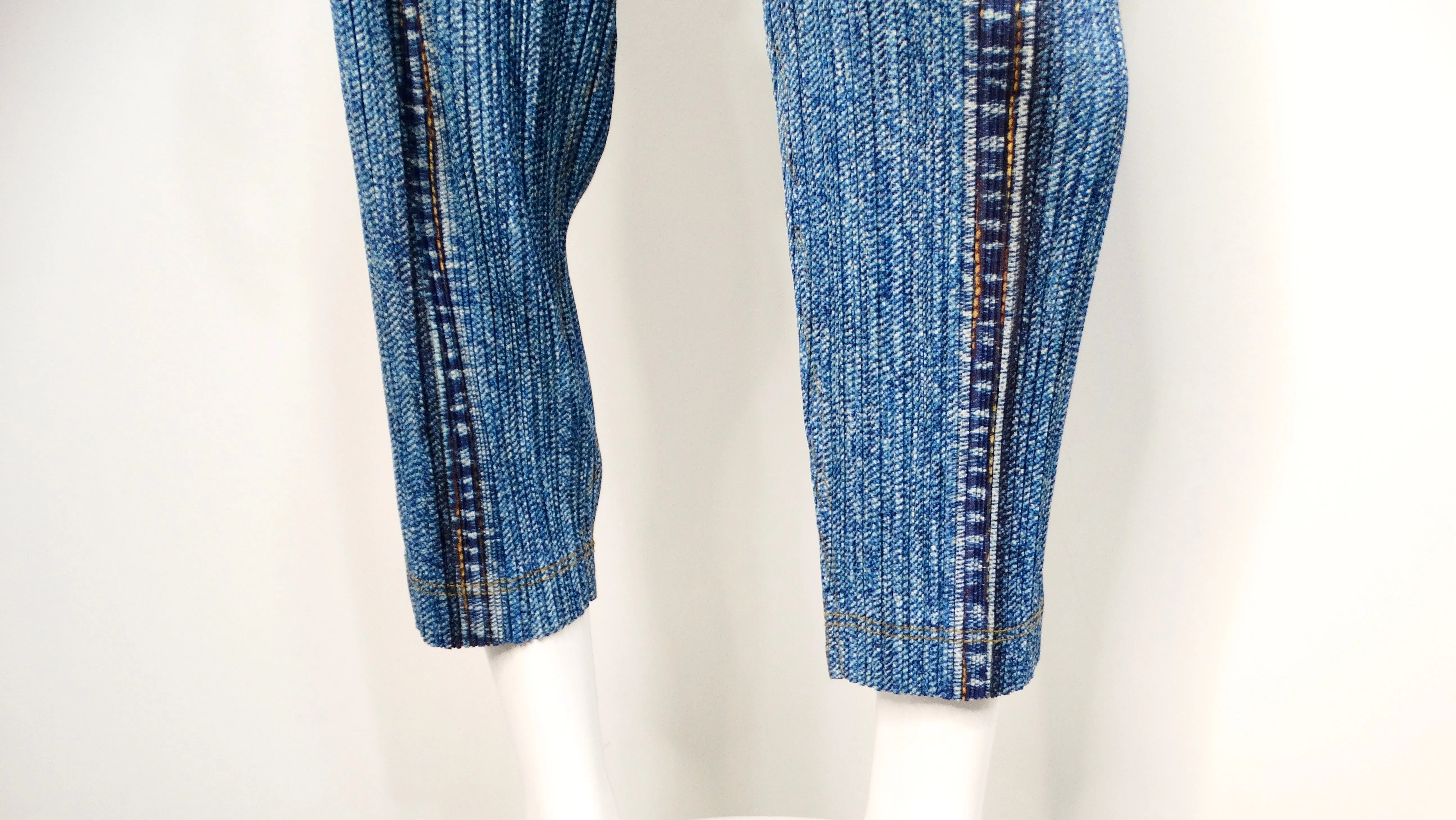 Issey Miyake 1990s Pleats Please Denim Print Pleated Capri Pants