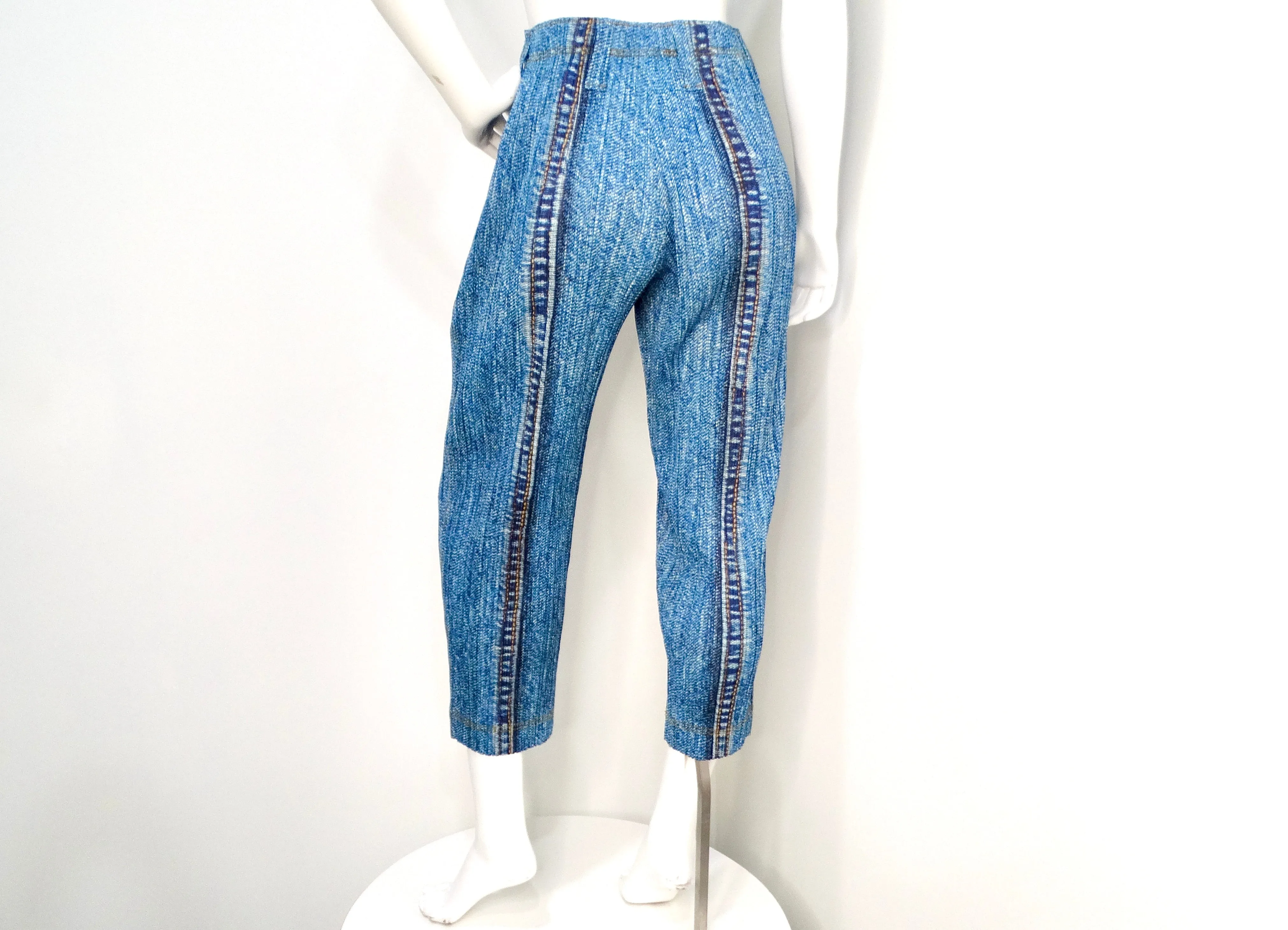 Issey Miyake 1990s Pleats Please Denim Print Pleated Capri Pants