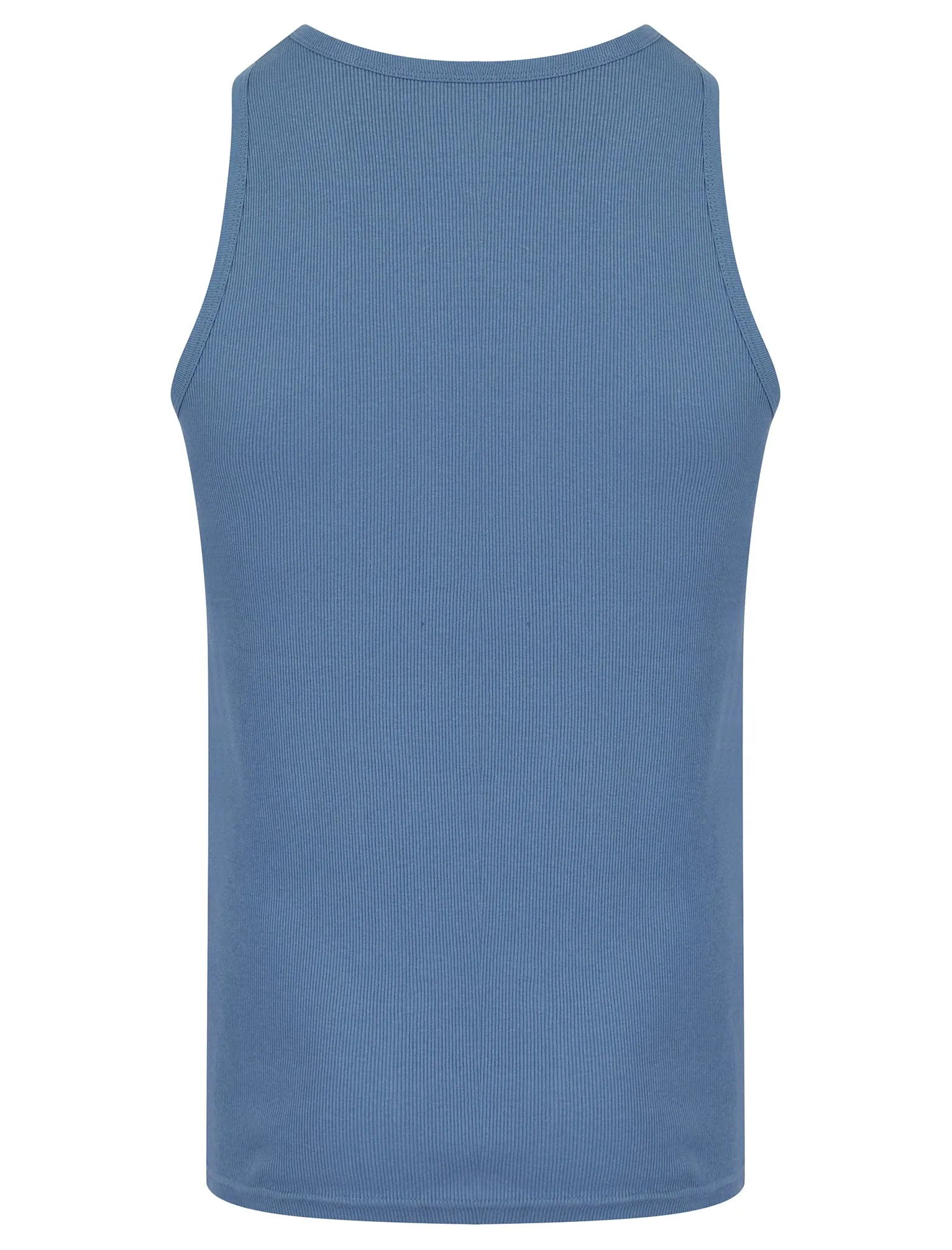 Jeremy Cotton Ribbed Plain Vest Top in Blue Horizon - South Shore