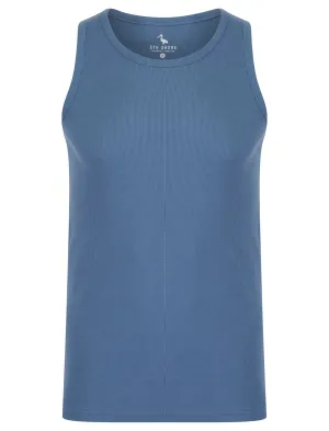 Jeremy Cotton Ribbed Plain Vest Top in Blue Horizon - South Shore