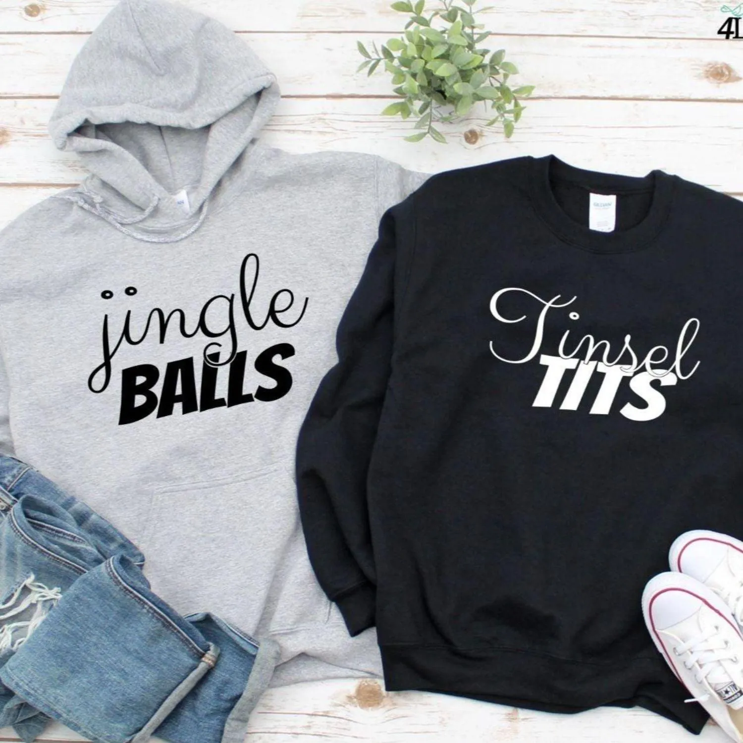 Jingle Balls & Tinsel Tits Matching Set - Funny Xmas Outfit for Couples.