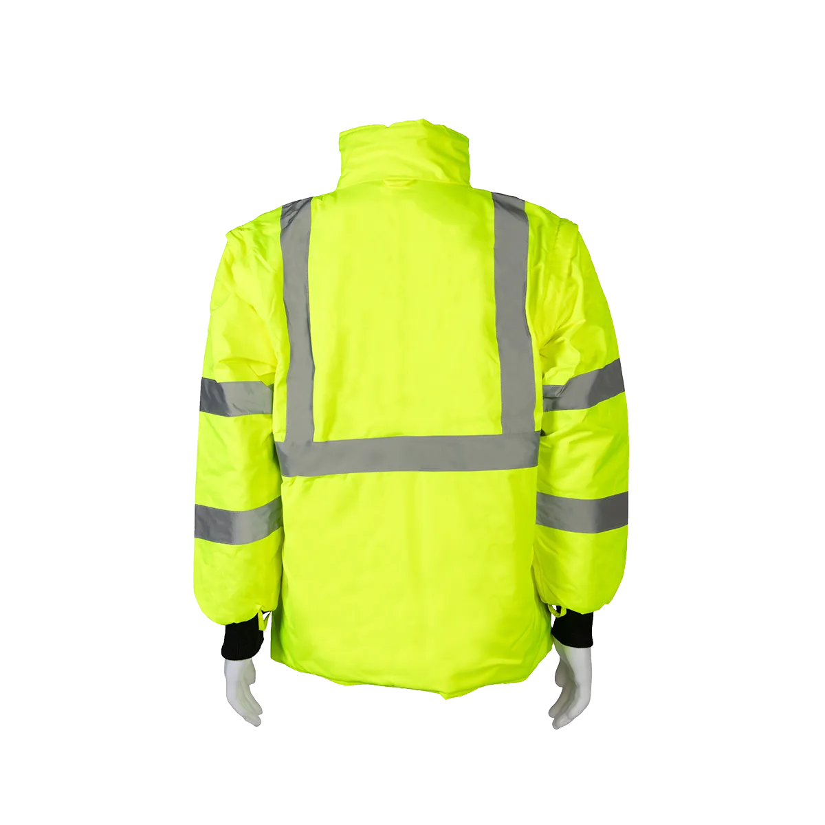 LBQPJRV-C3 ANSI Class 3 Lime/Black Reversible Waterproof 4-in-1 Quilted Jacket with Detachable Sleeves